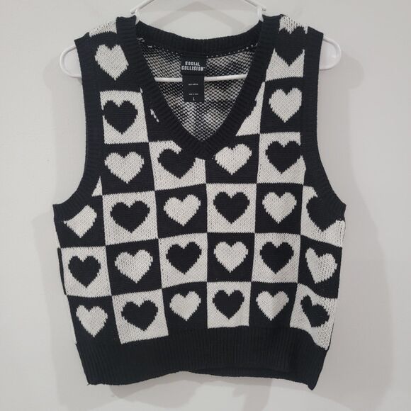 Social Collison Womens Sweater Vest Size Large Heart Novelty Punk Grunge - Picture 1 of 6